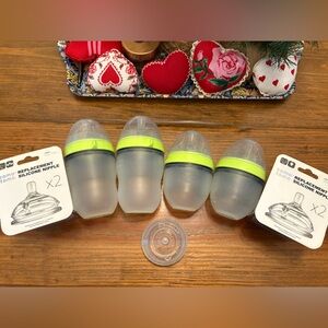 Como Tomo Set 4 Baby Bottles Nipples Lids 2 Packs NEW Silicone Slow Flow Green